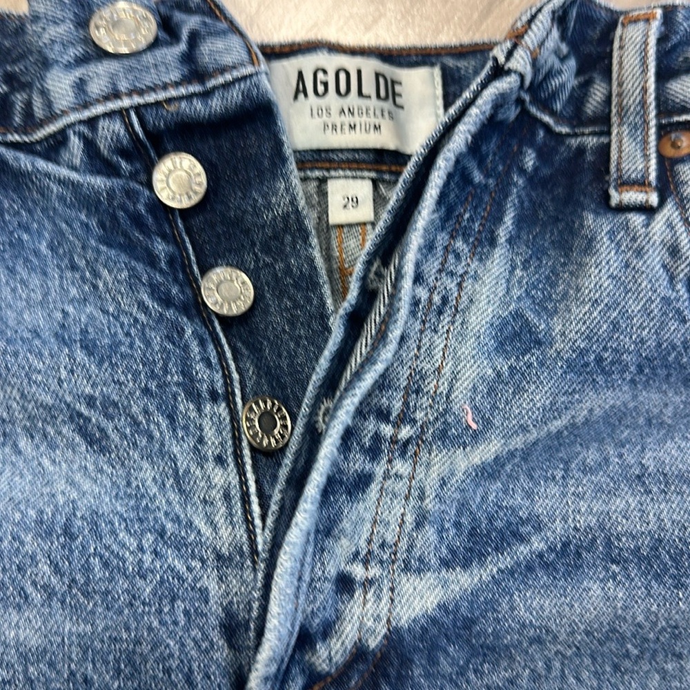 Agolde Parker Shorts Women's Blue Denim Shorts - Picture 2 of 6